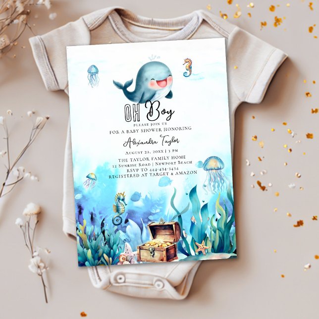 Invitation Oh Garçon Sous Mer Belle Baleine Baby shower Océan (Créateur téléchargé)