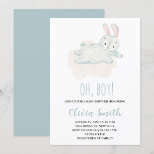 Invitation Oh garçon Sweet Bunny Baby shower d'aquarelle