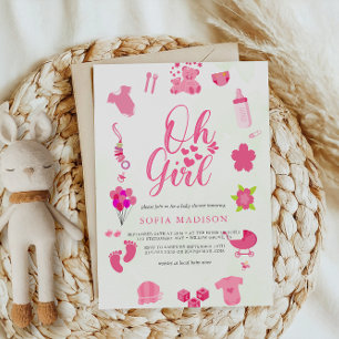 Invitation Oh Girl mignon Baby shower cadre rose