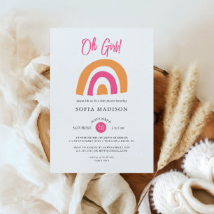 Invitation Oh Girl Rainbow Pink Baby Sower