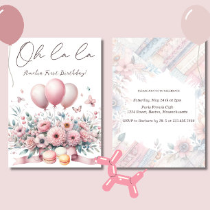 Invitation Oh la la Blush rose Floral Baby Girl 1er anniversa
