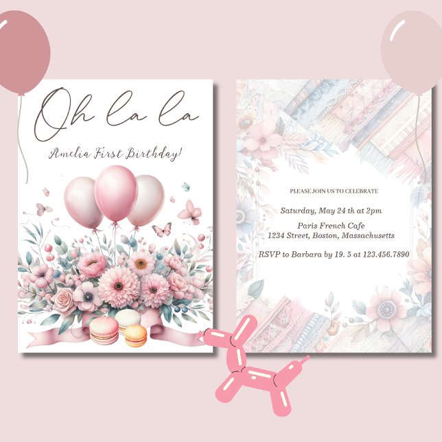 Invitation Oh la la Blush rose Floral Baby Girl 1er anniversa (Créateur téléchargé)