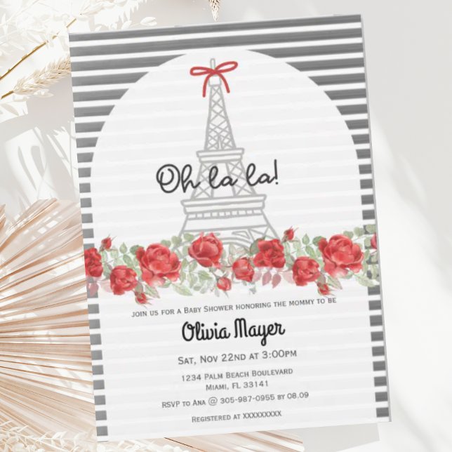 Invitation Oh La La French Paris Elégant Baby shower Rose (Créateur téléchargé)