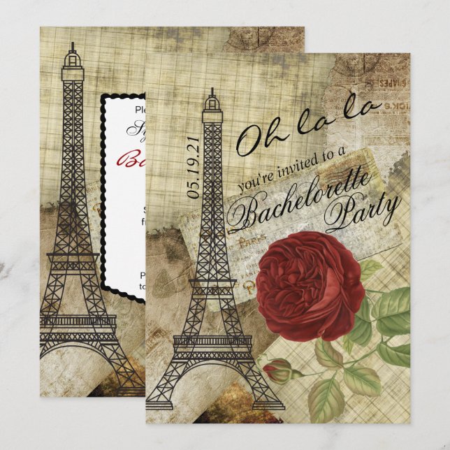 Invitation Oh la la - Paris Styled Bachelorette Party (Devant / Derrière)