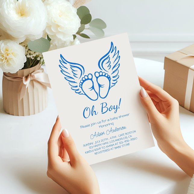 Invitation Oh mon Dieu ! Baby shower Angel Wings pour garçons (Créateur téléchargé)