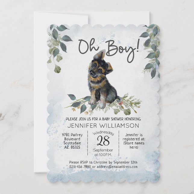 Invitation Oh mon Dieu ! Baby shower berger allemand (Devant)