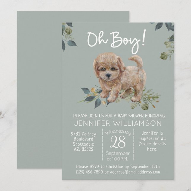Invitation Oh mon Dieu ! Baby shower chien mignon Labradoodle (Devant / Derrière)