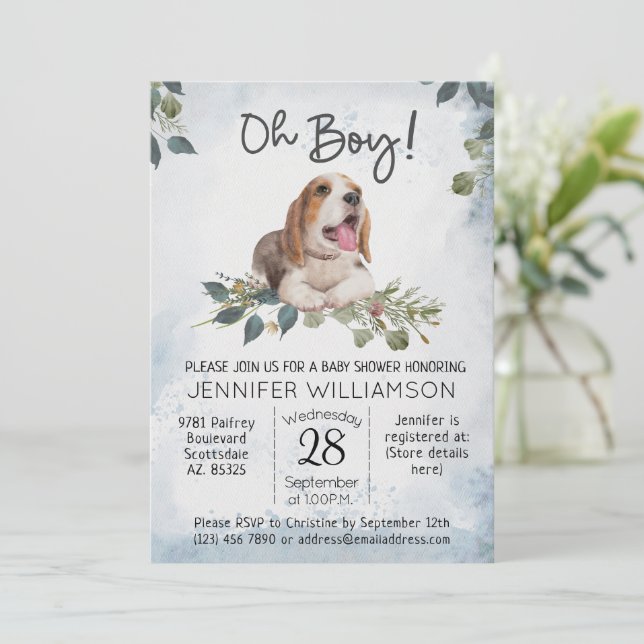 Invitation Oh mon Dieu ! Beagle Chiot Baby shower d'aquarelle (Debout devant)
