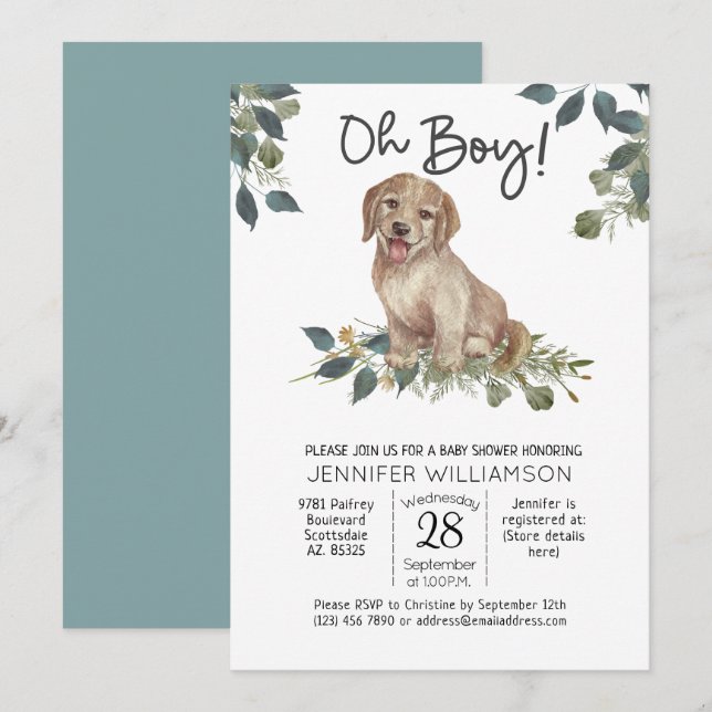 Invitation Oh mon Dieu ! Chien de Chien Baby shower d'aquarel (Devant / Derrière)