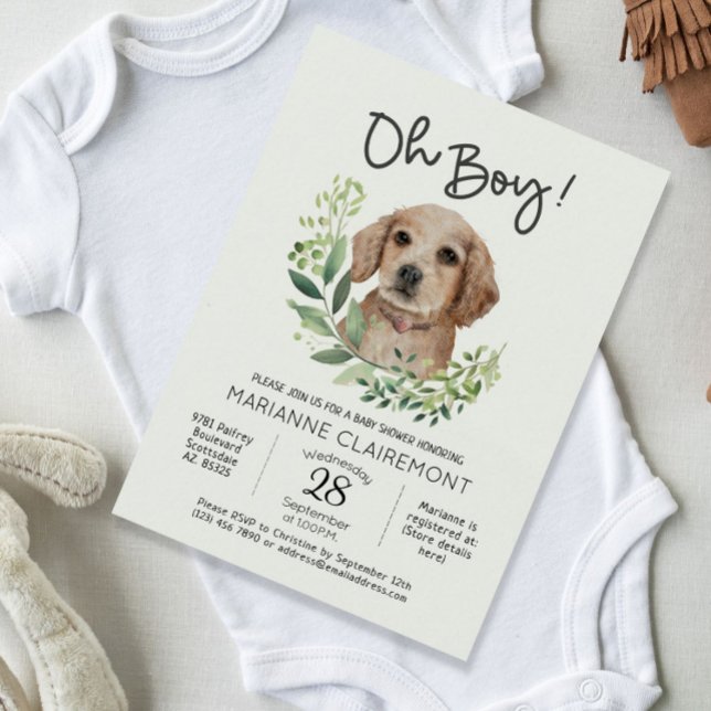 Invitation Oh mon Dieu ! Cute Aquarelle Chien Chien Chien Chi (Cute Watercolor Rustic Boy Baby Shower Invitation)