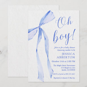 Invitation Oh mon dieu! Fête de bébé garçon ruban bleu modern