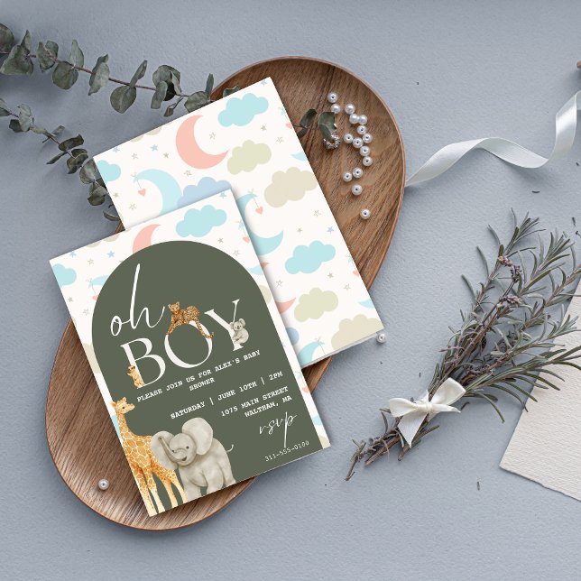 Invitation Oh mon Dieu ! Safari Animaux Baby shower Invitatio (Oh Boy! Safari Animals Baby Shower Invitation)