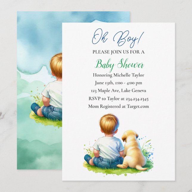Invitation Oh mon Dieu ! Un bébé et son Baby shower de chien (Devant / Derrière)