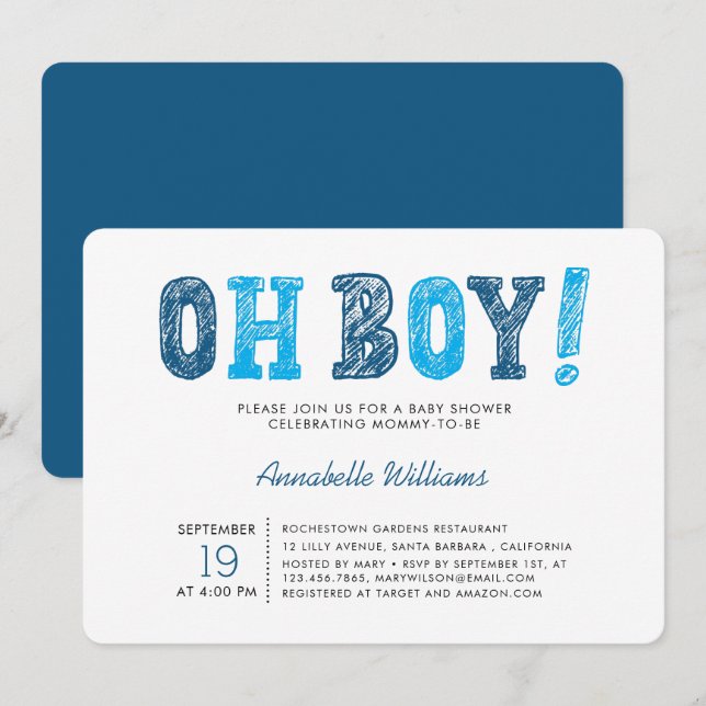 Invitation Oh mon garçon | Baby shower Garçon moderne (Devant / Derrière)
