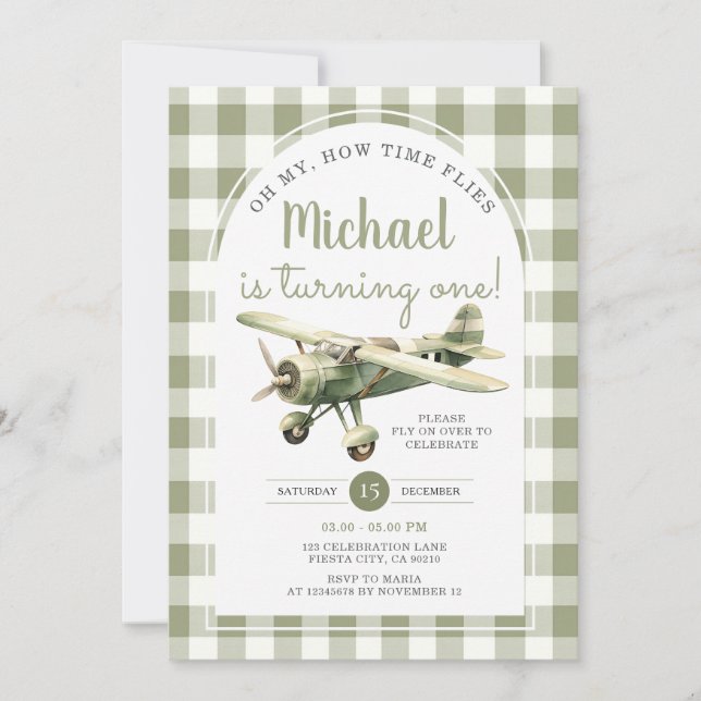 Invitation Oh My Comment voler Avion Anniversaire Vert En vic (Devant)
