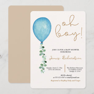 Invitation Oh niño beige moderne globos azules bebé