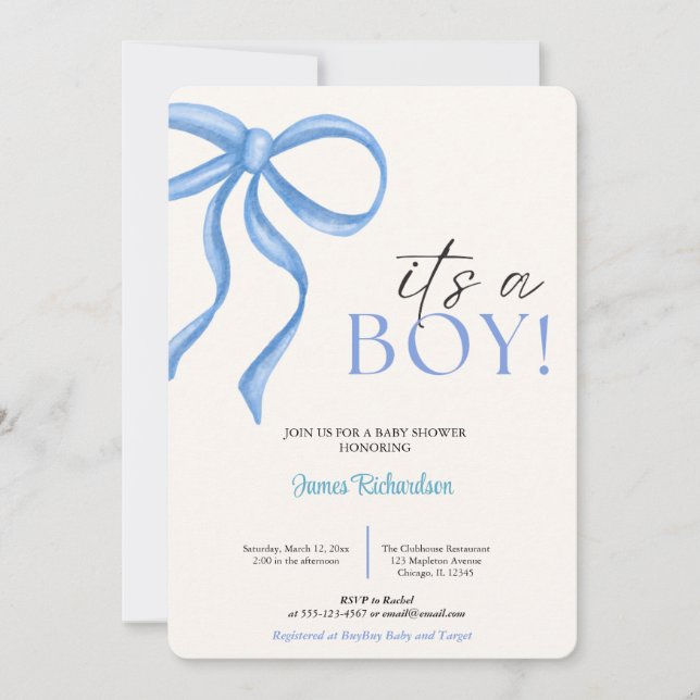 Invitation Oh niño eucaliptos modernos globos azules bebé (Devant)