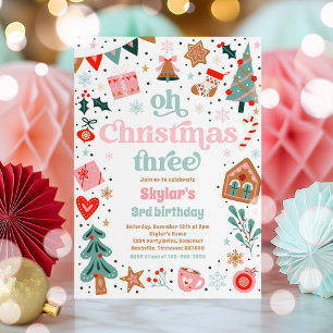 Invitation Oh Noël Trois Noël 3e fête d'anniversaire