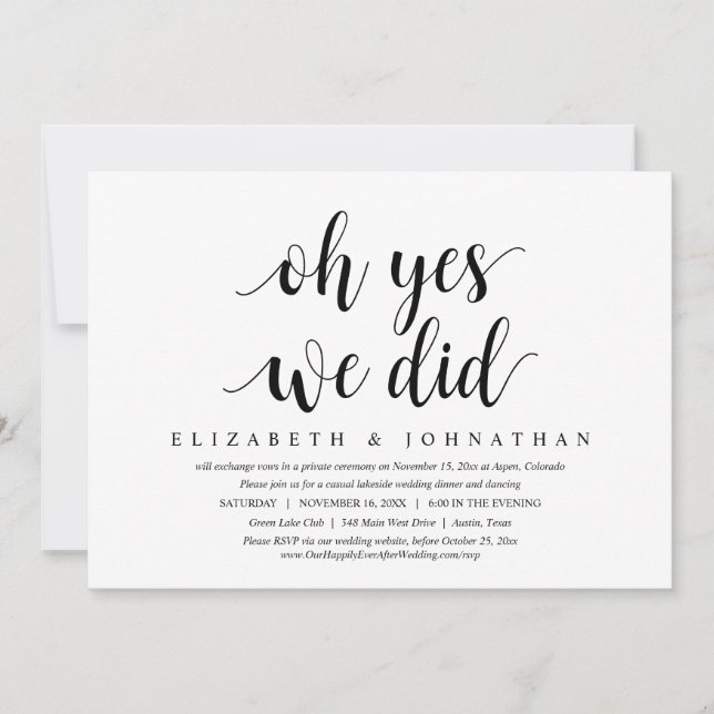 Invitation Oh oui, nous l'avons fait, dîner de mariage en fui (Devant)