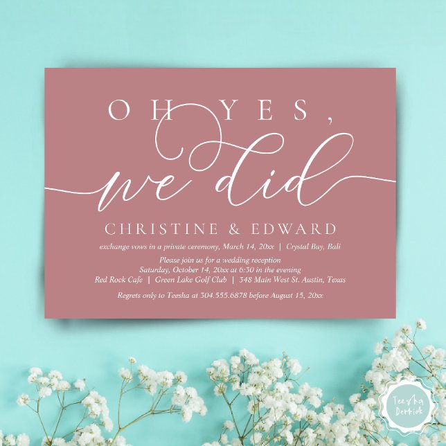 Invitation Oh Oui, Nous L'Avons Fait, Dîner Romantique Mariag (Oh Yes, We Did, Wedding Elopement Dinner Invitation Card, PDF, Modern Romantic, in Dusty Rose Pink)