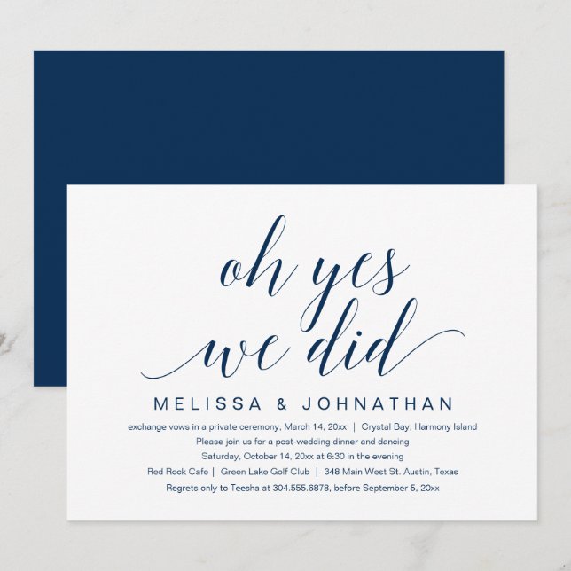 Invitation Oh Oui, Nous L'Avons Fait, Mariage Elopement Party (Devant / Derrière)