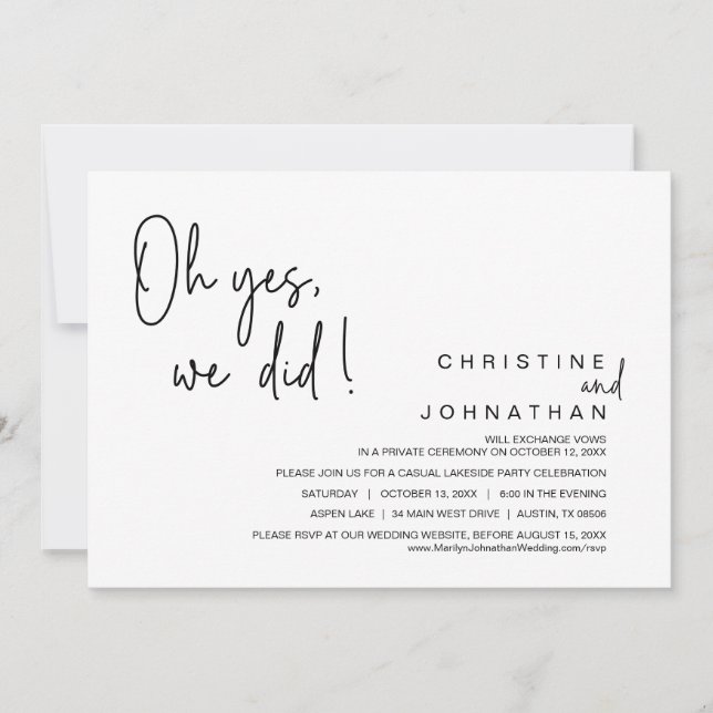 Invitation Oh oui, nous l'avons fait, Mariage Fuite en amoure (Devant)