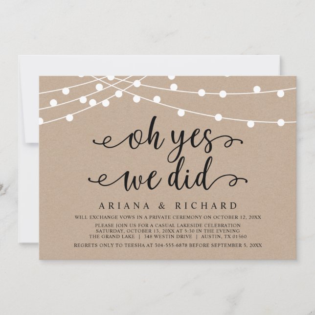 Invitation Oh oui, nous l'avons fait, Mariage Fuite Party (Devant)