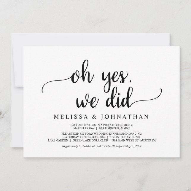 Invitation Oh Oui, Nous L'avons Fait, Mariage Rustique Fuite  (Devant)