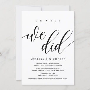 Invitation Oh oui, nous l'avons fait, Noir, Mariage Elopement