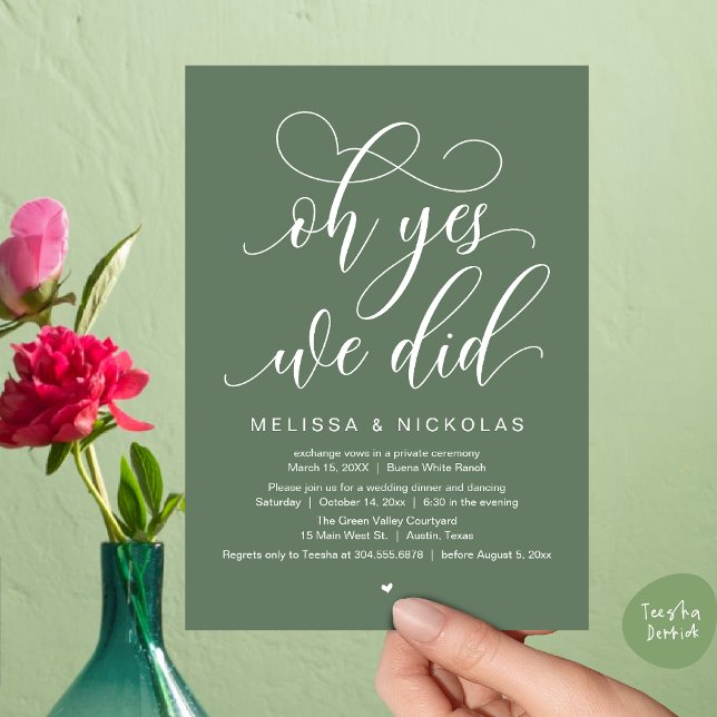Invitation Oh Oui, On L'A Fait, Parti De L'Élévation Du Maria (Oh Yes, We Did, Romantic Modern Script Wedding Elopement Party Invitation Card PDF Rustic Sage Green)