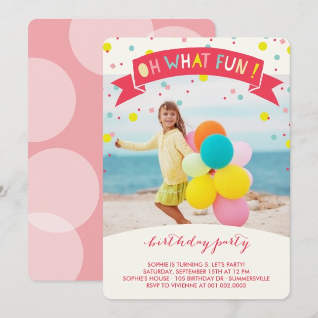 Invitation Oh Quel Amusant Confetti Anniversaire de enfant In (Devant / Derrière)