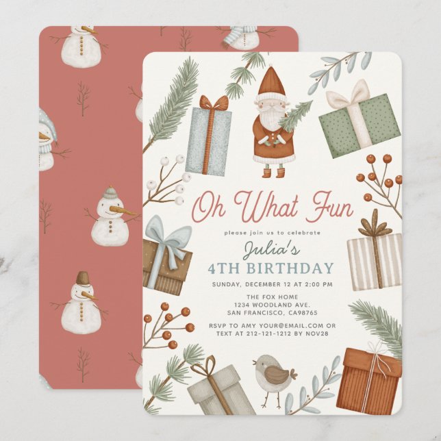 Invitation Oh Quel Amusant Père Noël Fête Fille Anniversaire (Devant / Derrière)