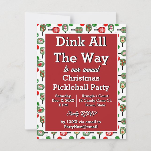 Invitation Oh Quel Amusement Pickball Noël Party Red Green (Dos)