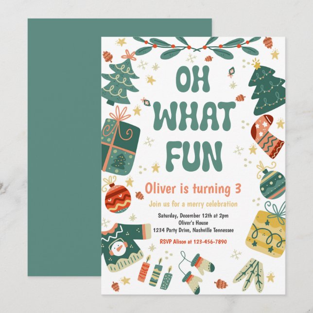 Invitation Oh, quel plaisir | Noël Fête d'anniversaire (Devant / Derrière)