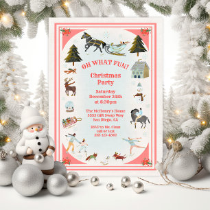 Invitation Oh quel plaisir Village d'hiver scène fête de Noël
