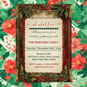 Invitation Oh Quelle Joie Noël Holly Vintage Shabby Chic 