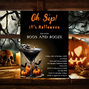 Invitation Oh Sip Black Martini Boos & Booze Halloween Party