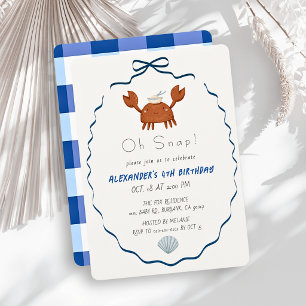 Invitation Oh Snap Crabe Bleu Ruban Garçon Anniversaire