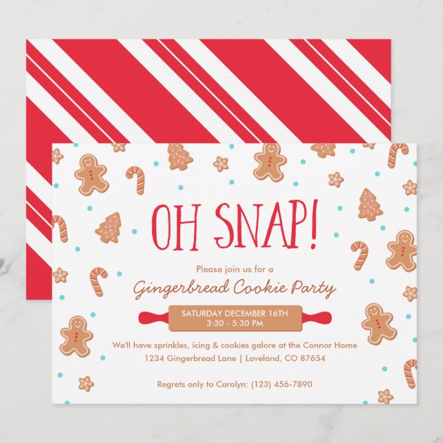 Invitation "Oh Snap !" Gingerbread Cookie Christmas Party (Devant / Derrière)