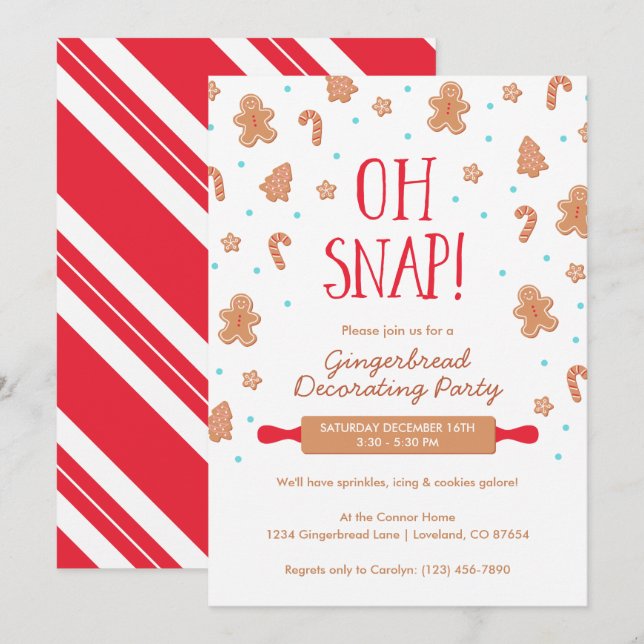 Invitation "Oh Snap !" Gingerbread Cookie Christmas Party (Devant / Derrière)