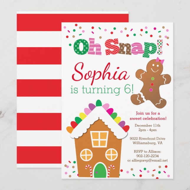 Invitation Oh Snap Gingerbread Girl Anniversaire Fête Invitat (Devant / Derrière)