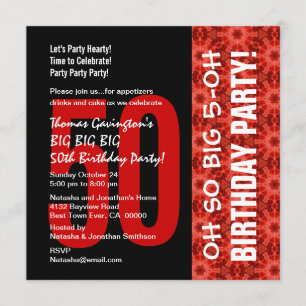 Invitation Oh So Big 50th Birthday Black and Red Motif