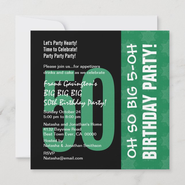 Invitation Oh So Big 5 Oh 50th Birthday Green and Black (Devant)