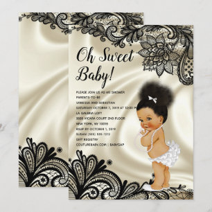 Invitation Oh Sweet Baby Girl Douche Afro Bun Puff