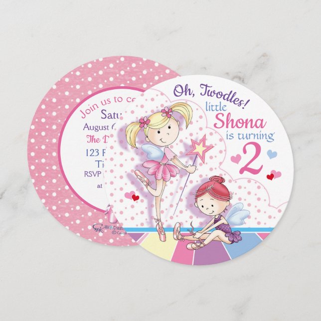 Invitation Oh, Twodles, Jolies filles de ballet, 2 ans (Devant / Derrière)