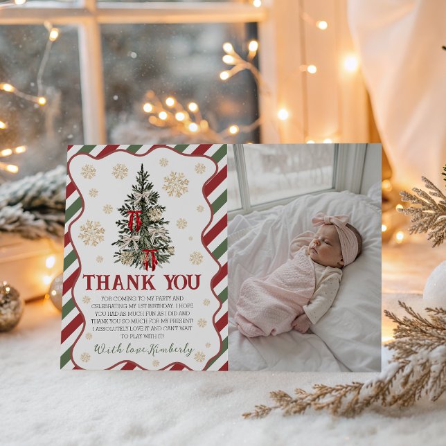 Invitation Oh What Fun Birthday Thank You Photo Card (Créateur téléchargé)