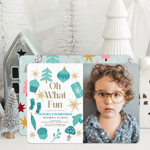 Invitation Oh What Fun Christmas Green Birday Photo