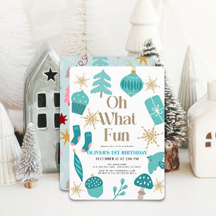 Invitation Oh What Fun Christmas Motifs Vert 1er Anniversaire