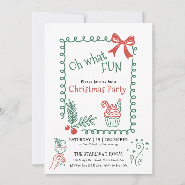 Invitation Oh What Fun Doodle Christmas Cocktail Party  (Devant)