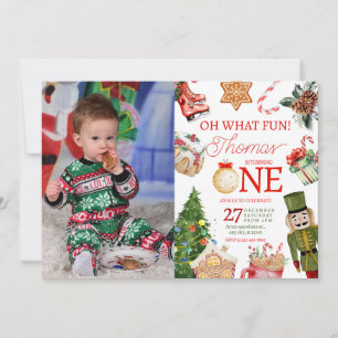 Invitation Oh What Fun Noël Hiver Premier Anniversaire
